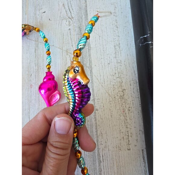 Radko seaside greetings seahorse shell Garland RARE Xmas glass tropical pink rai - Picture 14 of 15